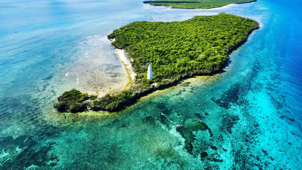 Turquoise shallows off Tumbatu Island on a dolphin and snorkeling tour in Zanzibar, Tanzania